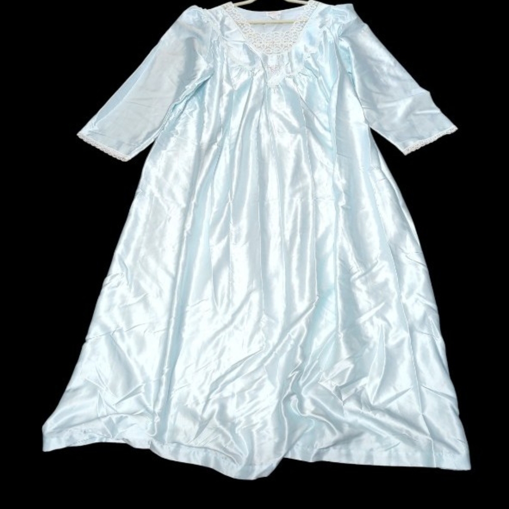 NOS Vintage Plus Size 3X Barbizon Satin Brushed Back Maxi Nightgown Long Sleeve